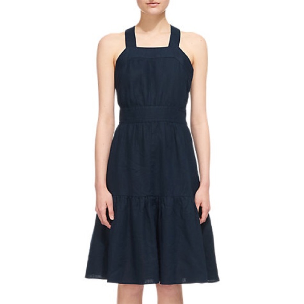Whistles Cross Back Linen Dress Navy